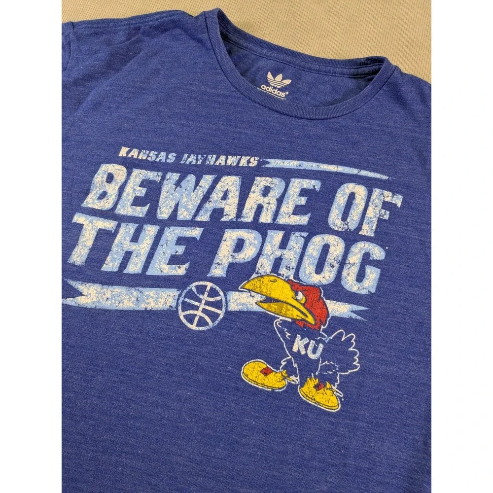 Kansas Jayhawks Shirt Mens XL Blue Adidas Basketball Retro Distressed Throwback